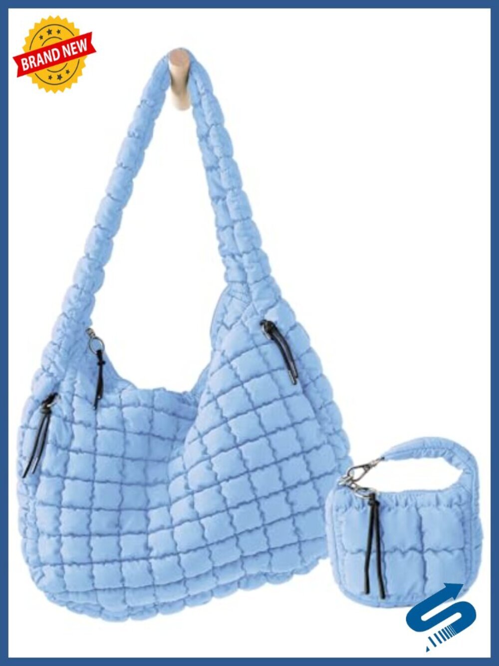 Large Quilted Puffer Tote Bag with Mini Pouch Crossbody Hobo Shoulder Carryall